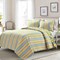 Yellow Blue Cotton Reversible 3-Piece Quilt Set for Beds with Shams